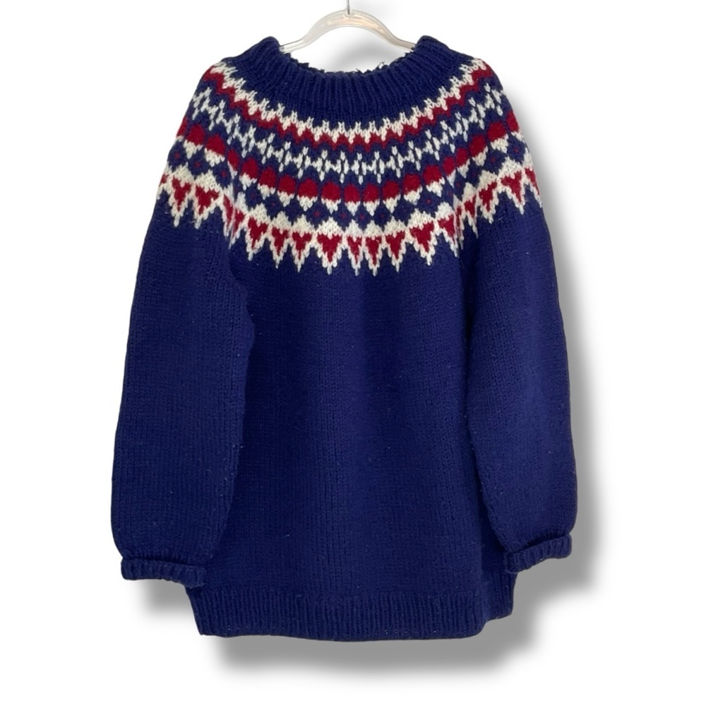 Men's Vintage Handmade Sweater Nordic Pattern Pullover Sweater size  L